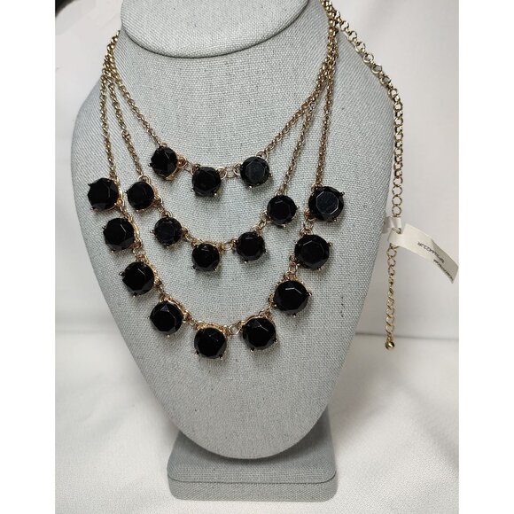 Nordstrom Gold-Tone Multi-Strand Faux Black Stones Statement Necklace NWT - Picture 1 of 9